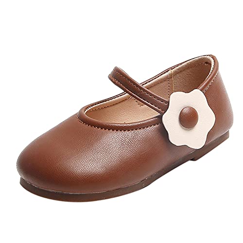 Moda Outono Meninas Casual Sapatos Plano Leve Cor Sólida Flor Gancho Vestido (Marrom, 5,5-6 Anos Cri