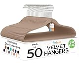 TECHZOO Paquete de 50 perchas de terciopelo de alta calidad, ultrafinas, antideslizantes, de fieltro para adultos, ahorran espacio, para armario, abrigos, pantalones, vestidos, ganchos giratorios de