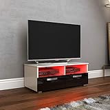 Éclairage LED Vida Designs Vogue TV LED 2 tiroirs Moderne Brillant Mat MDF Salon média Meubles RGB lumière Blanc et Noir, Verre, 2 Drawer