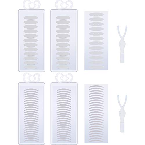 TecUnite 960 Pieces Single Side Fiber Double Eyelid Tape Invisible Makeup Eyelid Stickers with Fork Rods (480 Pieces Slim and 480 Pieces Wide)