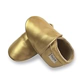 Mejale Baby Boys Girls Shoes Light Soft Sole Toddler Moccasin Crawling Slippers Infant Leather First Walking Moccasin Prewalker Golden Slippers,6-12 Months,M