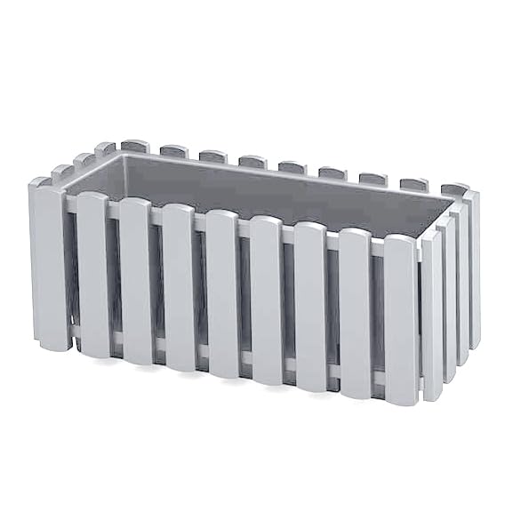 Window Box Flower Pot Planter 2 Sizes 4 Colours Rustic Slat Farm House Design Rectangle Garden Patio Decoration Pot (White, Medium - 38cm)