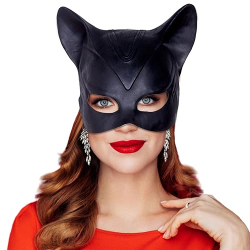 Elemirance Cat Mask for Women Womens Cat Half Face Masks for Halloween Masquerade Cosplay Party Props - Large