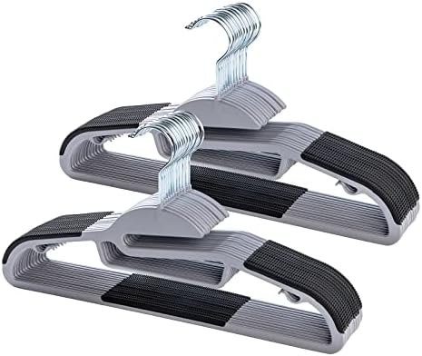 Cimlord 50PC Neck Saver Coat Hanger - Thin Space Saving Clothes Hangers with Non-Slip Rubber Pad, Closet Suit Hangers for Clothing, Pants, Jeans, Durable Plastic Gray Slim Hanger