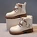 IWIHMIV Girls Ankle Boots Boys Non Slip Fashion Side Zipper Short Boots with Lace Up Comfortable Casual Booties（Beige,12
