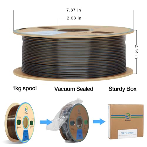 Image of YOUSU Silk PLA 3D Printer Filament, Tri-Color Coextrusion PLA Filament 1.75mm,Shiny Silk Coextruded PLA,Silk Gold-Green-Black Three-Color Filament,1kg /2.2lbs