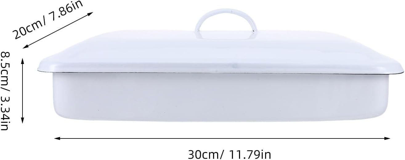 Lab Equipment Tray: Enamelware Rectangular Dissection Tray with Cover - 30x20x5cm Enamel Lab Bench Pan for Classroom Research Facility Use