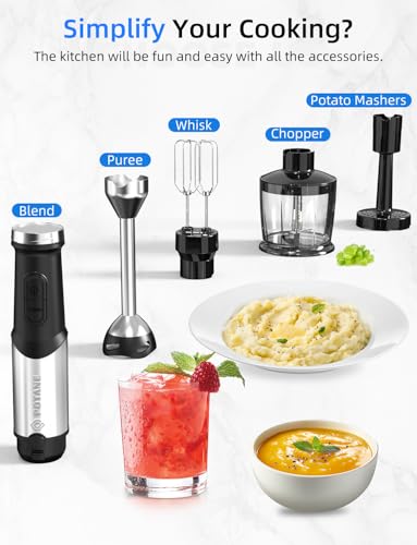 Immersion Blender, Heavy Duty Copper Motor, Stainless Steel Smart Stick with Egg Beaters, Potato Masher, Chopper/Food Processor image 6