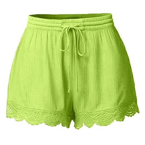 Women Lace Rope Tie Shorts 2026 Fashion Loose Fit Yoga Sport Breathable Pants Summer Casual Solid Lace Leggings Short Pants Green