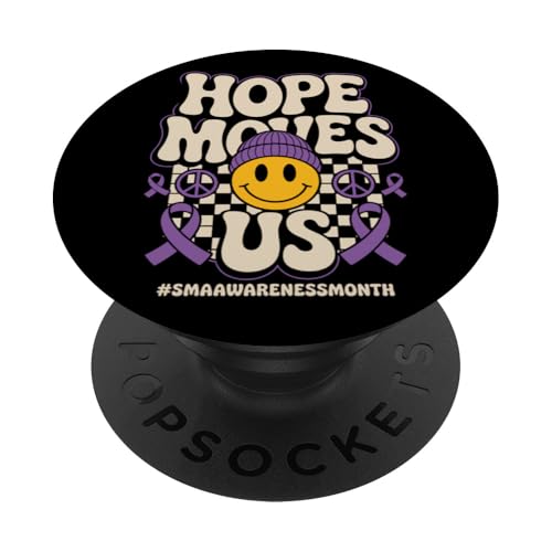 Hope Moves Us Groovy Purple Ribbon SMA Syndrome Awareness PopSockets PopGrip Adhesivo