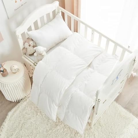 ROSE FEATHER Toddler/Travel/Crib Goose Down Comforter Duvet/Blanket Multifunctional,100% Organic Cotton & Washable Unisex Kids,All Season,White 47x60 Cover