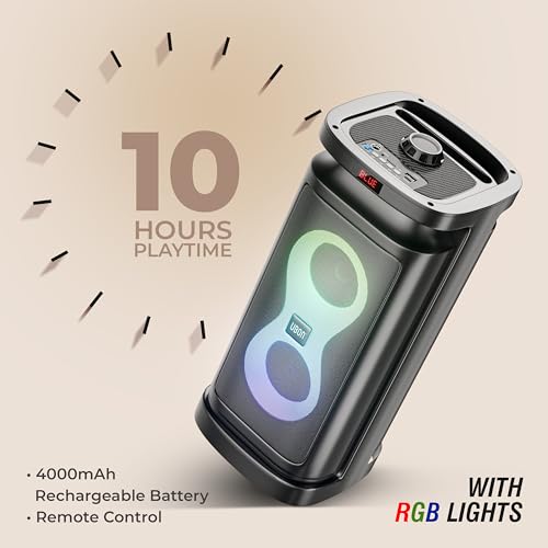 Image of UBON Rockstar SP-29 30W Bluetooth Party Speaker with Wireless Mic | Karaoke Mode | 10-Hour Battery | RGB Lights | Remote Control | Multi Connectivity Mode (Black)