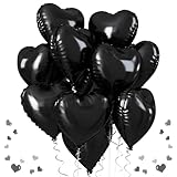 Black Heart Balloons, 18 Inch Black Helium Heart Balloons, 12Pcs Large Black Heart Shape Mylar Balloons, Black Foil Heart Balloons for Boys Men Birthday Graduation Engagement Valentines