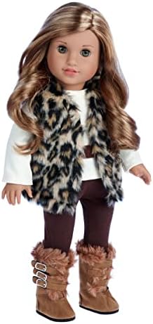 DreamWorld Collections - Wild Cat - 4 Piece Outfit - Faux Fur Vest, Boots, Brown Pants and Ivory Blouse - Clothes Fits 18 Inch Doll (Doll Not Included)