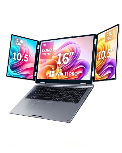 KOOFORWAY Triple Screen Laptop, 16' Main + Dual 10.5' Monitors, Core i7-12700H, 32GB RAM, 2TB SSD,...