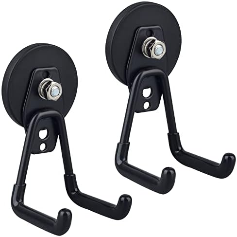 ULIBERMAGNET Strong Magnetic Hooks, 2 Pack Heavy Duty Storage Utility Magnet Hooks with Anti-Slip Coating for Indoor & Outdoor Hanging (Black)