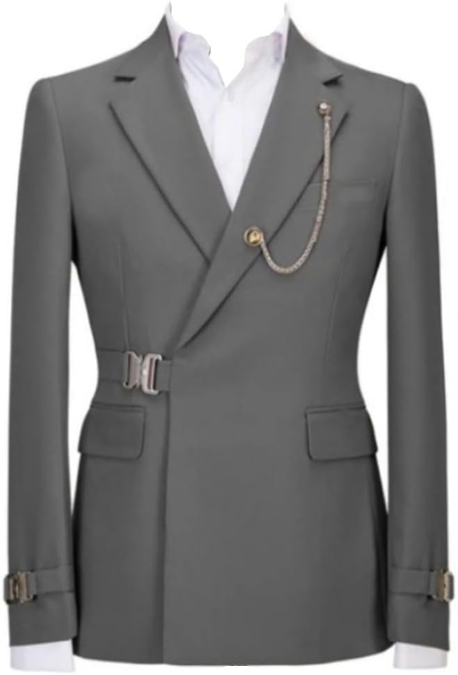 Men Double Breasted 2 Piece Formal Evening Wedding Groom Tuxedo Suit Hook and Eye Closure Blazer