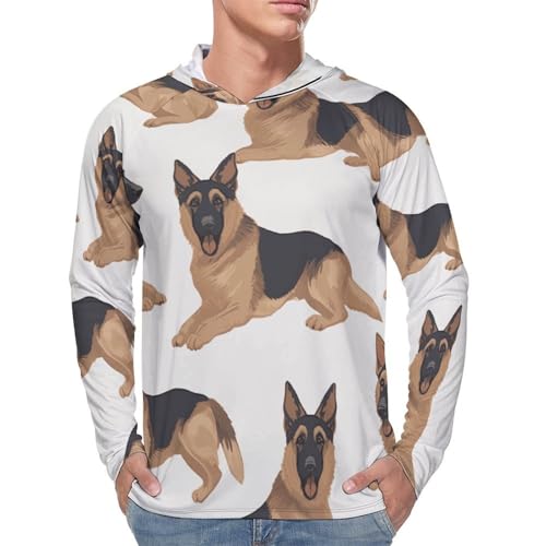 Men's Sun Shirts UPF 50+ Rash Guard Long Sleeve Sun Protection Hoodie German Shepherd Lightweight Shirt L White4