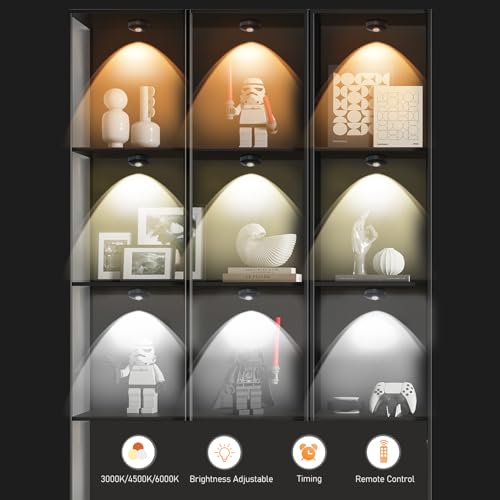 Image of UNUSROOM Rechargeable Puck Lights with Remote Control,2000mAh High Capacity Battery Operated LED Under Cabinet Lighting,Dimmable Tap Stick On& Wireless Closet Light for Kitchen Counter