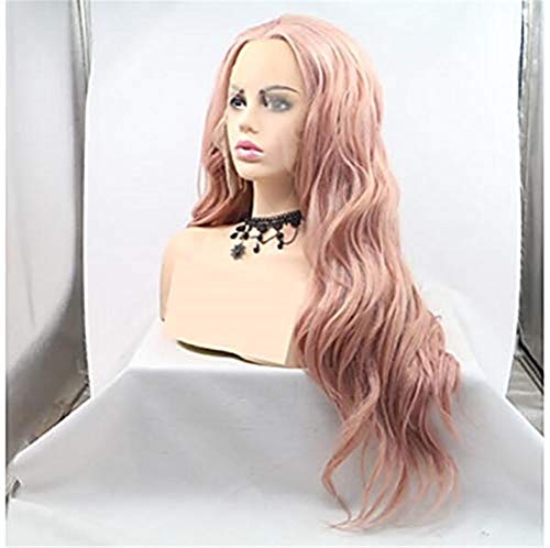 Perruque synthétique lace front de qualité supérieure 150% densité rose ondulé