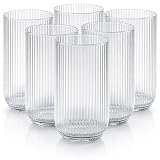 Jogo com 6 Copos de Vidro Canelado 423ml Design Elegante e Resistente Ideal para Suco Água Refrigerante Drinks e Café Transparente para Cozinha...