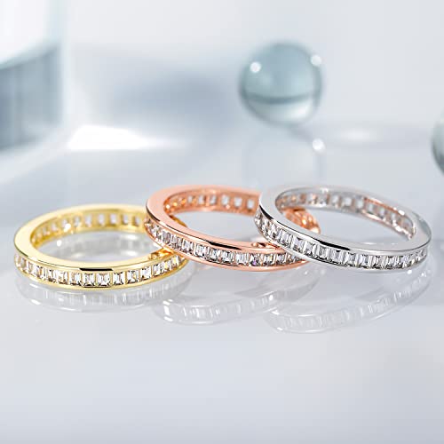 SHINYSO Wedding Band for Women Princess Cut Cubic Zirconia CZ Ring Eternity Band Engagement Stacking Promise Rings for Her Size 4-103