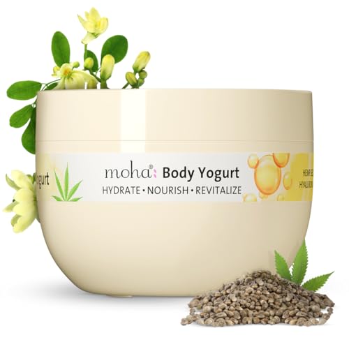 Moha Body Yogurt with Hemp Seed Oil, Hyaluronic Acid, Moringa & Vitamin E | Lightweight, Quick Absorption & Non-Greasy Moisturizer | Deep Hydration & Skin Nourishment | All Skin Types | Dermatologically Tested - 250g