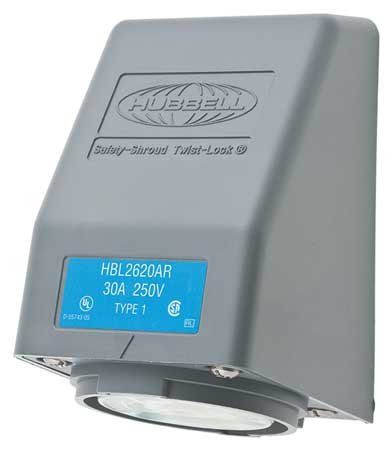 30A Angle Twist-Lock Receptacle 2P 3W 250VAC L6-30R GY