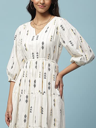 Image of Aarke Ritu Kumar Off White Yarn Dyed Tiered Long Dress