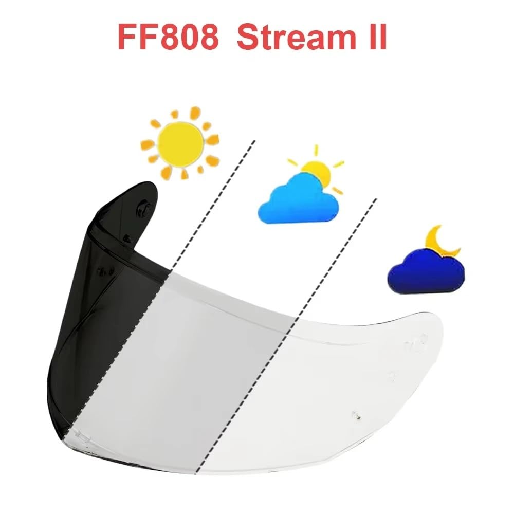 Generico Visiere per casco, Lente fotocromatica for visiera for Ca-sco LS2 FF808 Stream II, visiera di ricambio for moto, antivento, protezione UV, accessori(Photochromic visor)