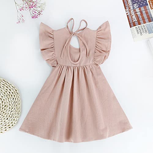 Goodplayer Toddler Baby Girl Dress Summer Cotton Linen Ruffle Halter Sleeveless Kids Casual Beach Party Dresses 1-6 Years (Pink, 90, 2_Years),2-3T #TOP2
