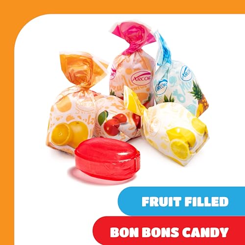 Arcor Fruit Filled Hard Candy - 2 Pound Bag - Bulk Bon Bons Candy with Pineapple, Strawberry, Orange, Cherry, and Lemon Flavors - Individually Wrapped Assorted Fruit Candy
