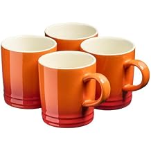 Cooks Professional 4 Piece Colourful Stoneware Midi Mug Set | Mid-Sized Coffee Cappuccino Latte Drinking Cups | Microwave & Dishwasher Safe Ceramic with Graduated Colour | 240ml Capacity | Orange