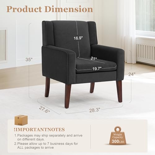 Image of Accent Chairs Set of 2, Mid-Century Reading Chair with Wood Legs, Upholstered Comfy Living Room Chair for Bedroom, Apartment, Waiting Room, Dark Grey