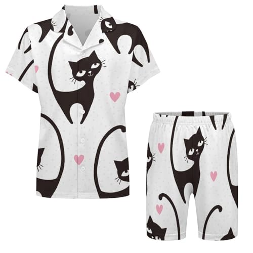 Love Black CatChildren's Pajama Sets, Button Down Collar, Two Piece Pajama Sets6-7Y3