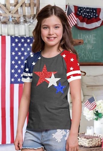 Image of Ithalt Boys Girls USA Shirts Kids 4th of July Shirts American Flag Tshirt Patriotic Top Independence Day Outfit 5-13y