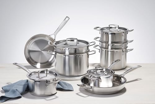 Image of Le Creuset Stainless Steel Classic 3-Ply Deep Pasta Pot and Sieve, 7.5qt