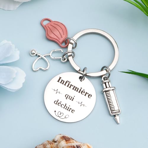 kEUkunHA Cadeau Infirmiere Merci Cadeau Fete Des Meres Cadeaux Noel Saint Valentin Petits Avent Anniversaire Journée Des Infirmières Cadeaux Halloween Paques Original Porte Clef pour Infirmiere – vue 2