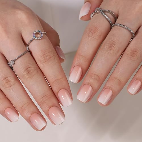 Square Press On Nails Short SEENEEY Soft Gel Ombre Fake Nails, Re...