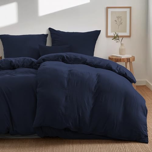 Dreamzie Bettwäsche-Set 135x200 aus Baumwoll-Perkal – Dunkelblau – Bettbezug 135x200 und 2X Kissenbezug 80x80 cm – Oeko-Tex Zertifiziert