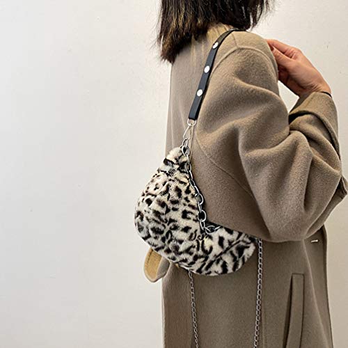 KESYOO Bolsa de Ombro de Leopardo de Pelúcia Feminina Moda Nas Axilas Bolsa de Pele Bolsa All-Match
