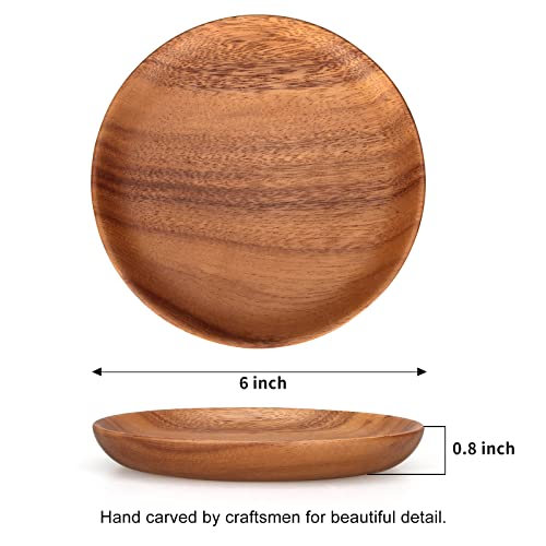 2 Pcs Small Wooden Plates For Eating Acacia Wood Appetizer Plates Snack Plate Mini Serving Dishes Plate Round Charcuterie Boards Cheese Serving Platter Cake Cookie Food Plate #TOP2
