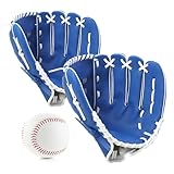 野球グローブ 軟式 キャッチボールセット グローブ 子供 親子セット 10.5+12.5インチ 練習ボール付き ソフトボール 兼用 右投げ用 左手着用 練習用 柔らかな人工皮革製 初心者向け(ブルー）