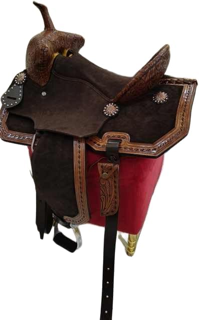 Barrel Racing Western Wooden Tree Horse Saddle Custom Cowboy Cowgirl Handmade Premium Leather Pleasure Comfort Trail Tack Equestrian Tooled Carved Saddle for Riding Size: 10-18 inch Seat, MO-03