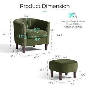 LINSY Accent Chair with Ottoman Modern Barrel Chair Comfy Armchair Reading Chair with Footrest Round Arms Chair for Living Room Bedroom Reading Room Velvet Olive