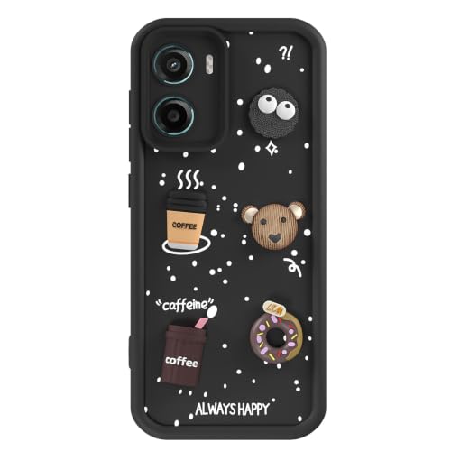 Image of Pikkme Back Cover for Motorola Moto G05 | 3D Bear Silicone Cute & Fun Coffee Cartoon | Full Body Protection Bumper Case (Black)