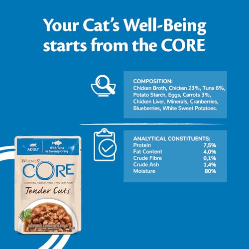 Wellness CORE Tender Cuts 6 x 85g, Tuna Selection Mix – Wet Cat Food, Tender Pieces in Sauce, Grain-Free, Natural, Hypoallergenic, Protein-Rich, High Fish Content - Image 4