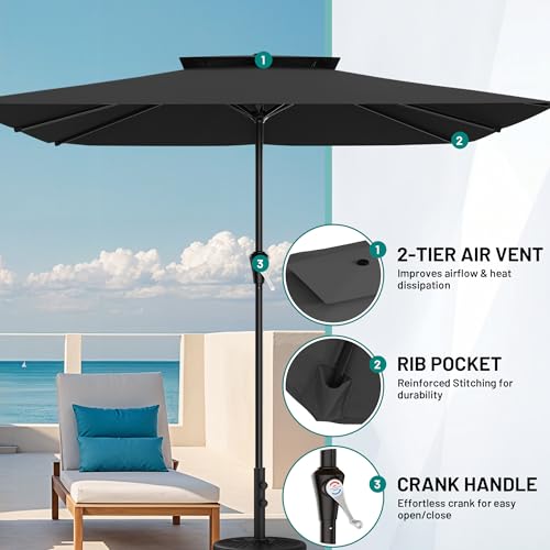 Image of AreShark 8'x10' 2 Tiers Rectangular Patio Umbrella - Outdoor Umbrella Waterproof UV Protection, Market Table Umbrella w /Crank for Pool, Backyard, Deck(Black)