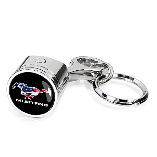 iPick Image for - Ford Mustang USA Flag Pony Piston Style Chrome Metal Key Chain