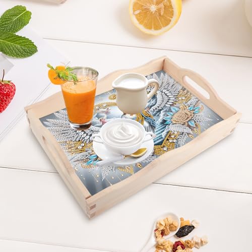 Image of DIY Diamond Art Tray with Handle Diamond Art Painting Plate Creative Design Handmade Wooden Tray Mosaic Making Kits Religious Diamond Art for Coffee Living Room Home Organizer (Jesus Christ)